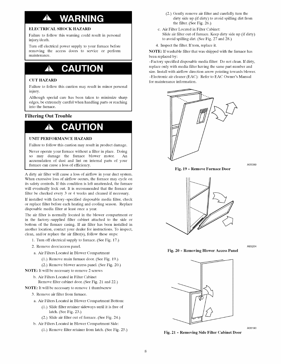 Warning, Caution | Carrier INFINITY ICS 58MVC User Manual | Page 8 / 14