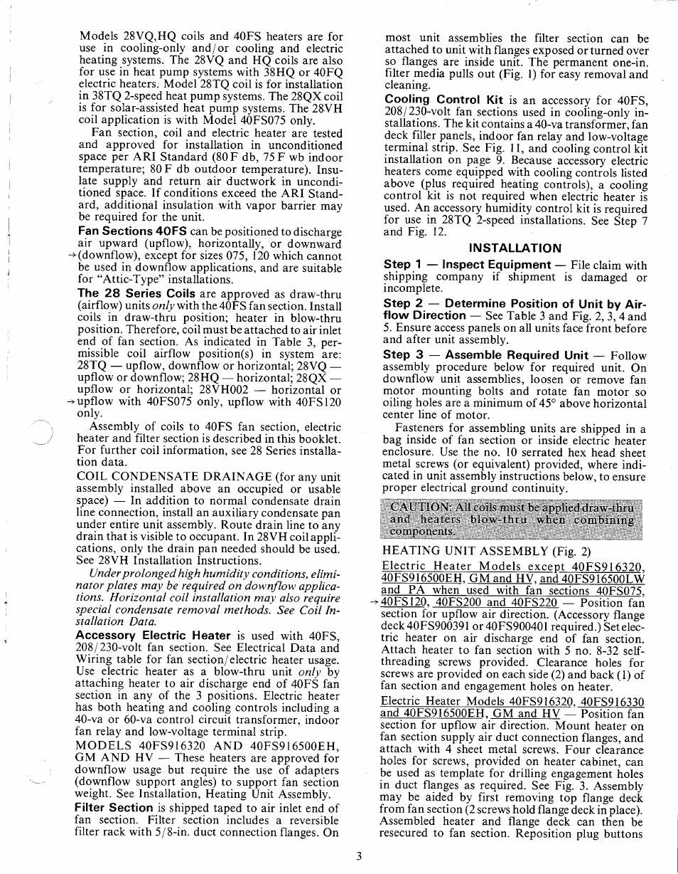 Installation, Installation -9, Only | Carrier 40FS User Manual | Page 3 / 18