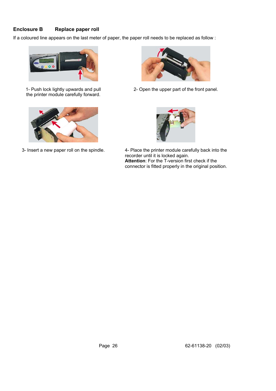 Replace paper roll, Enclosure b replace paper roll | Carrier DATACOLD 500 T/R User Manual | Page 26 / 30