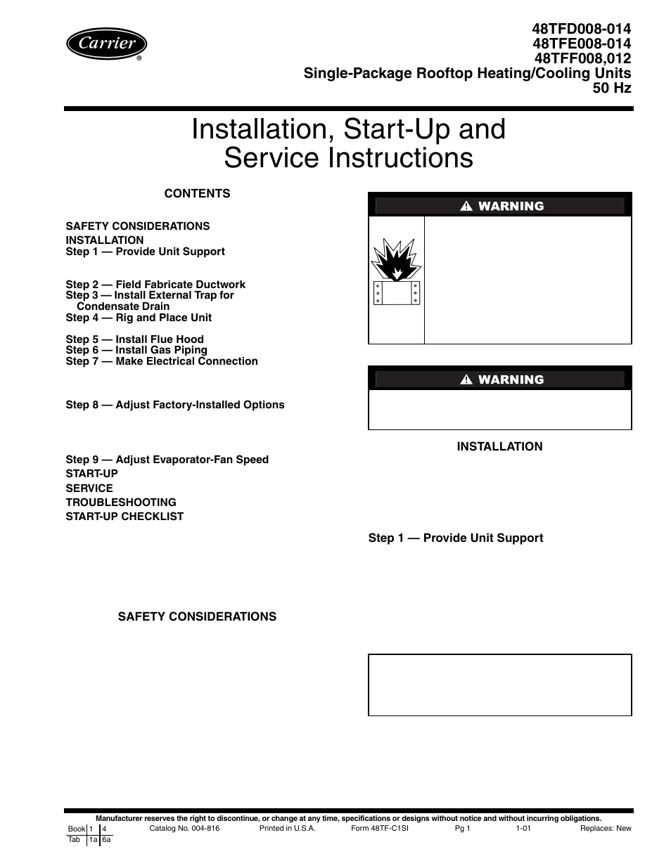 Carrier 48TFE008-014 User Manual | 48 pages