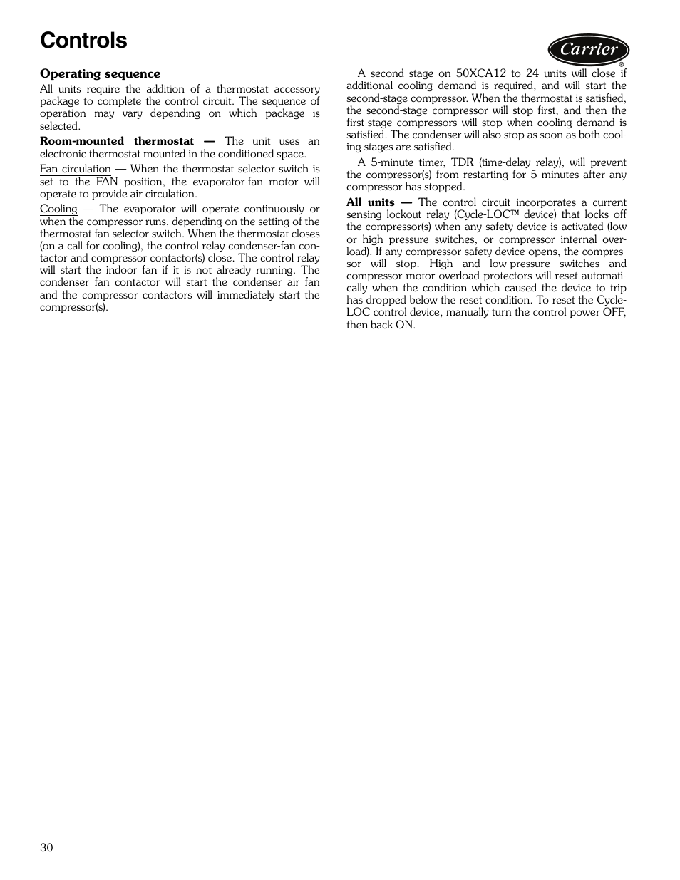 Controls | Carrier OMNIZONE 50XCA06-24 User Manual | Page 30 / 36