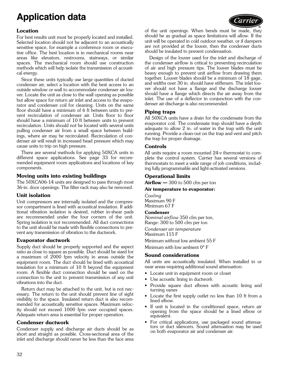 Application data, Application data ,33 | Carrier OMNIZONE 50XCA06-24 User Manual | Page 32 / 36