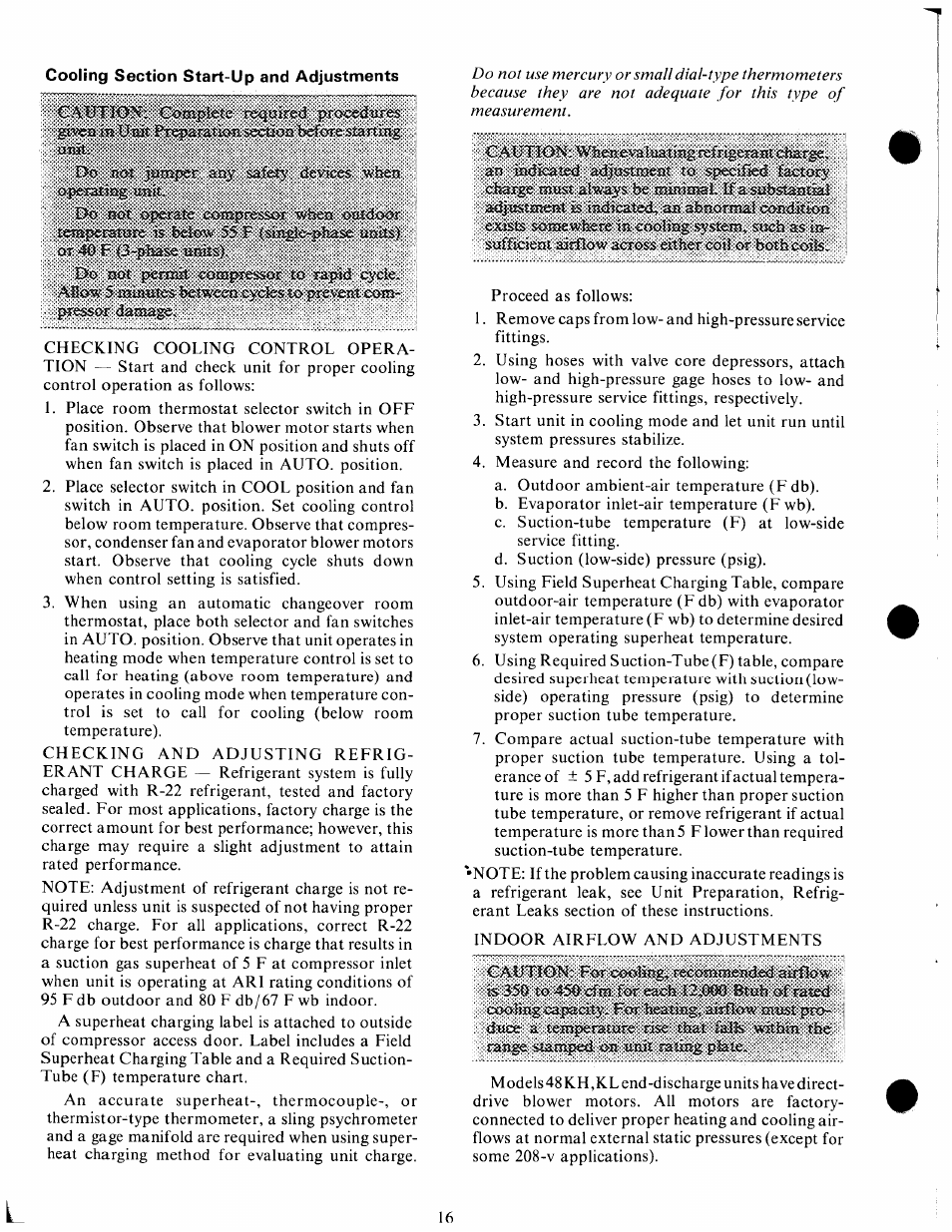 Cooling section start-up and adjustments | Carrier 48KH User Manual | Page 16 / 24