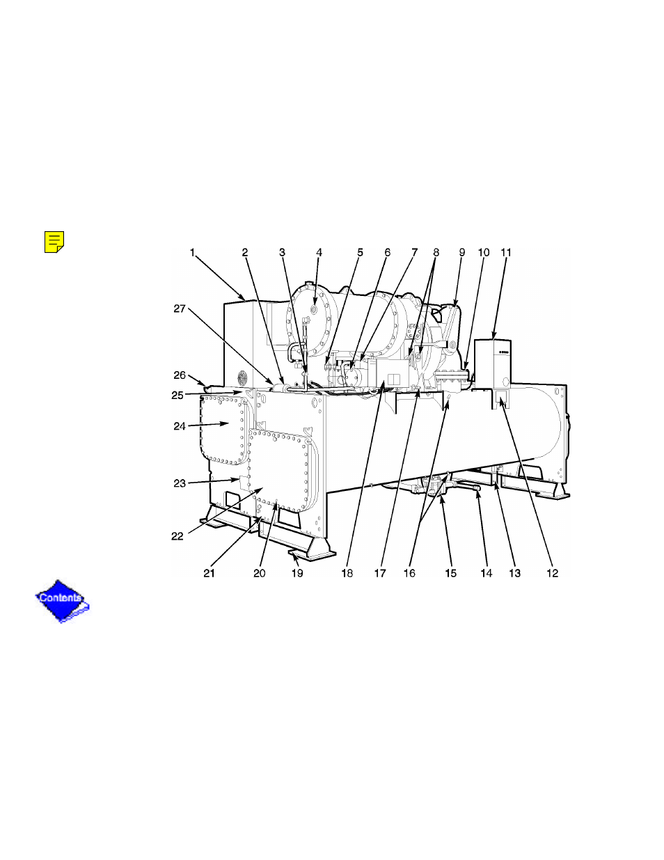 Figure 2a— typical 19xl components — design i, Front view, Figure 2a | Figure | Carrier 19XL User Manual | Page 318 / 392