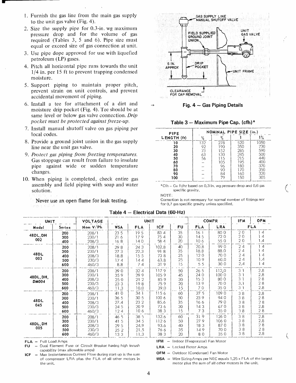 Never use an open ñame for leak testing, 208/l | Carrier 48DH User Manual | Page 4 / 13