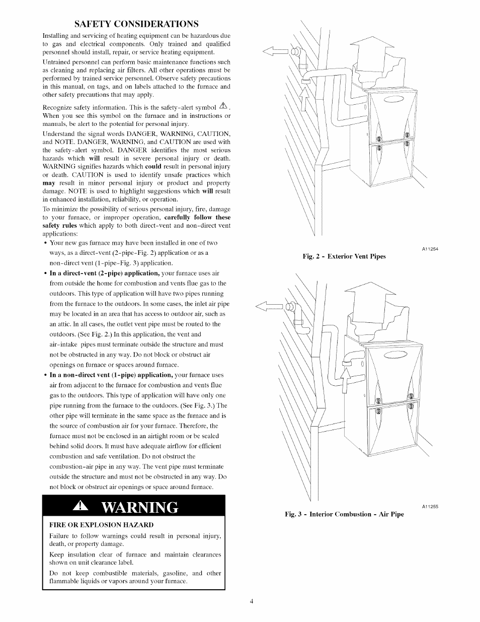 Safety considerations, A warning | Carrier Furnace User Manual | Page 18 / 56