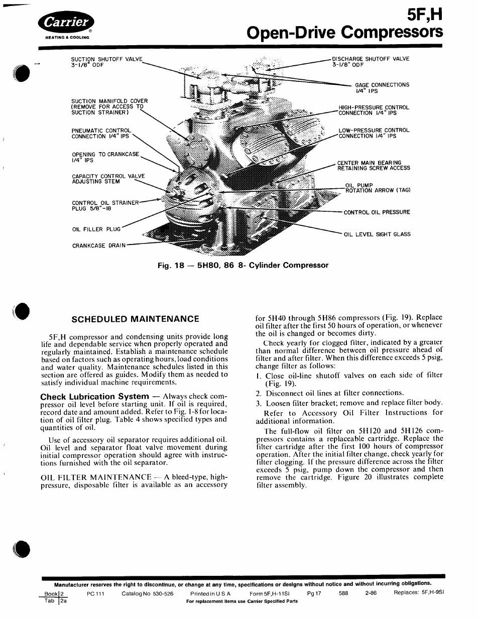 Scheduled maintenance, 5f,h open-drive compressors | Carrier 5F User Manual | Page 17 / 40