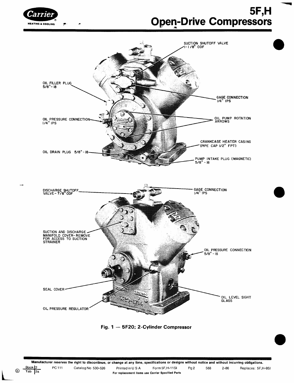 5f,h open-drive compressors | Carrier 5F User Manual | Page 2 / 40