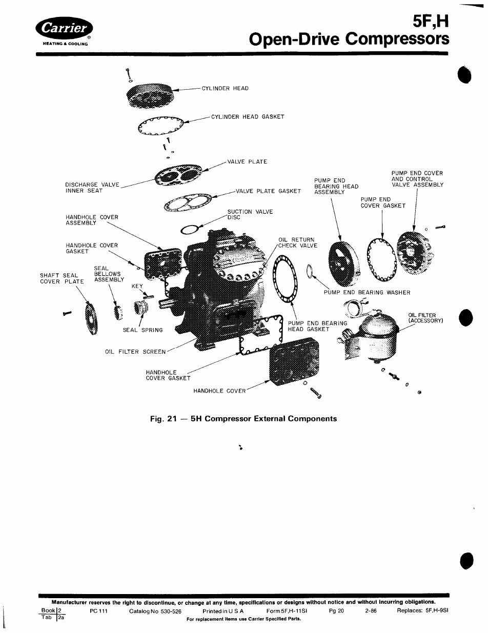 5f,h open-drive compressors, Fig. 21 — 5h compressor external components | Carrier 5F User Manual | Page 20 / 40