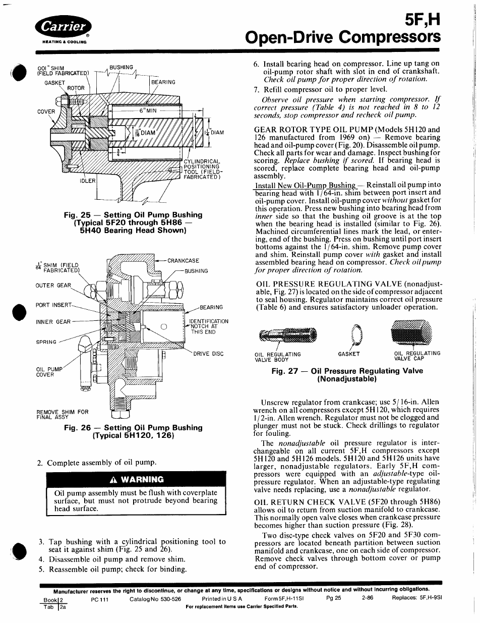 A warning, 5f,h open-drive compressors | Carrier 5F User Manual | Page 25 / 40