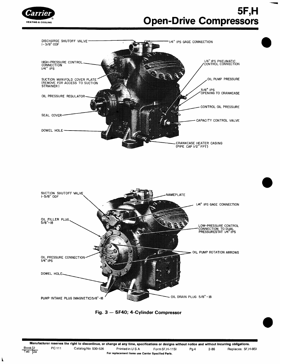 5f,h open-drive compressors | Carrier 5F User Manual | Page 4 / 40