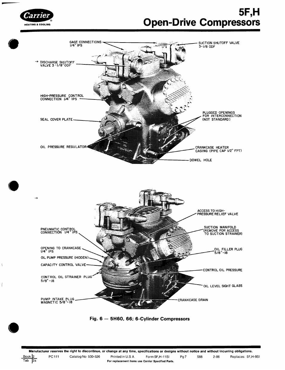 5f,h, Co.... open-drive compressors, 5f,h .......co.... open-drive compressors | Carrier 5F User Manual | Page 7 / 40