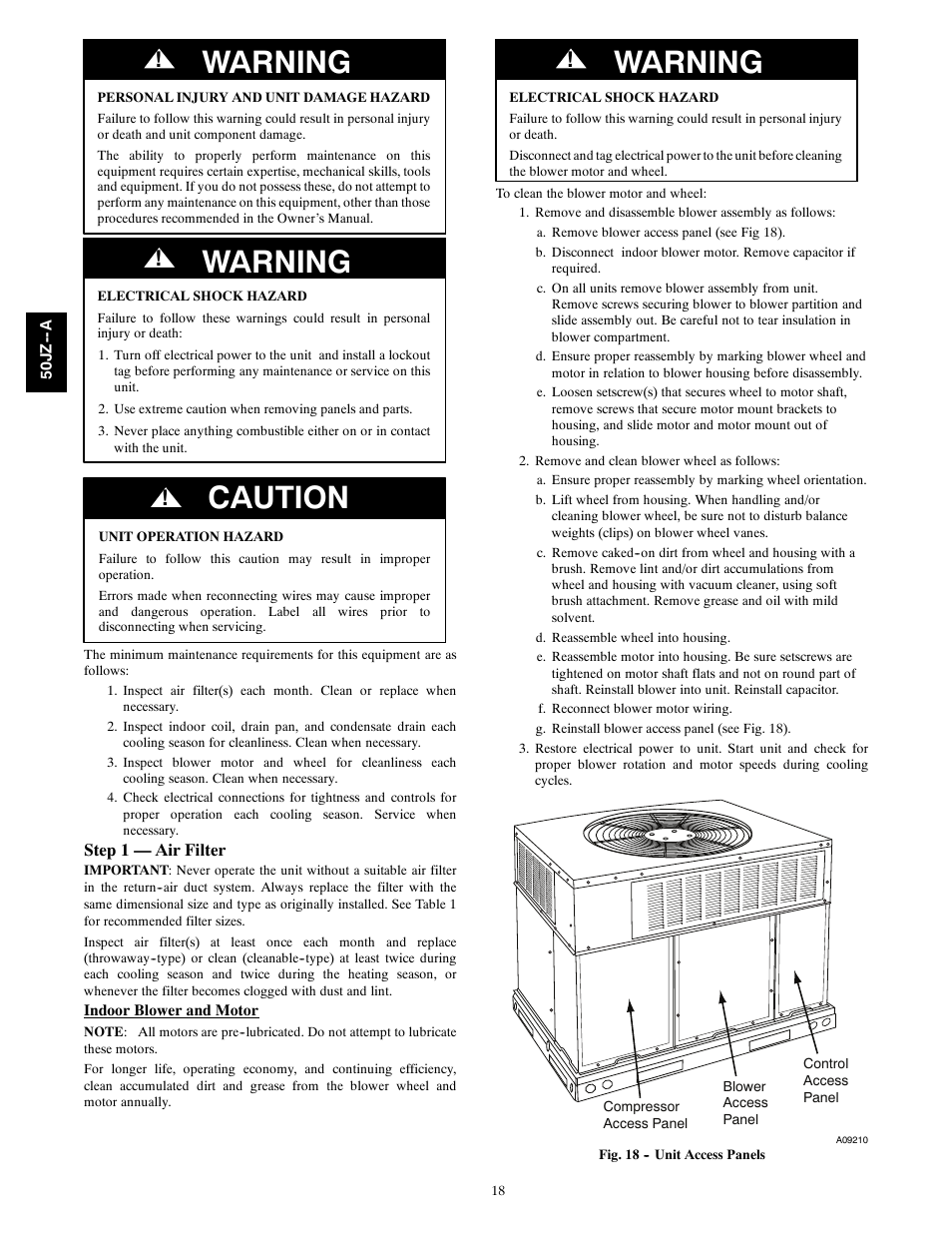 Warning, Caution | Carrier 50JZ-A User Manual | Page 18 / 24