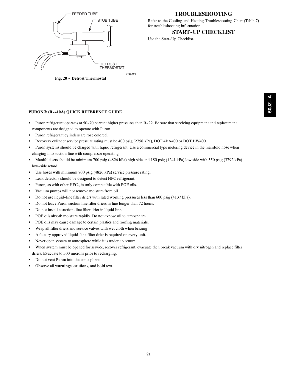 Troubleshooting, Start--up checklist | Carrier 50JZ-A User Manual | Page 21 / 24