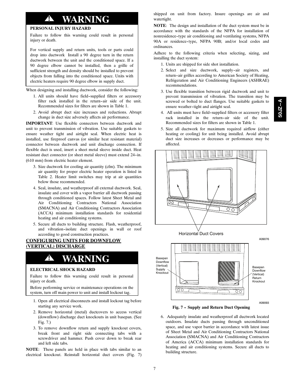 Warning | Carrier 50JZ-A User Manual | Page 7 / 24