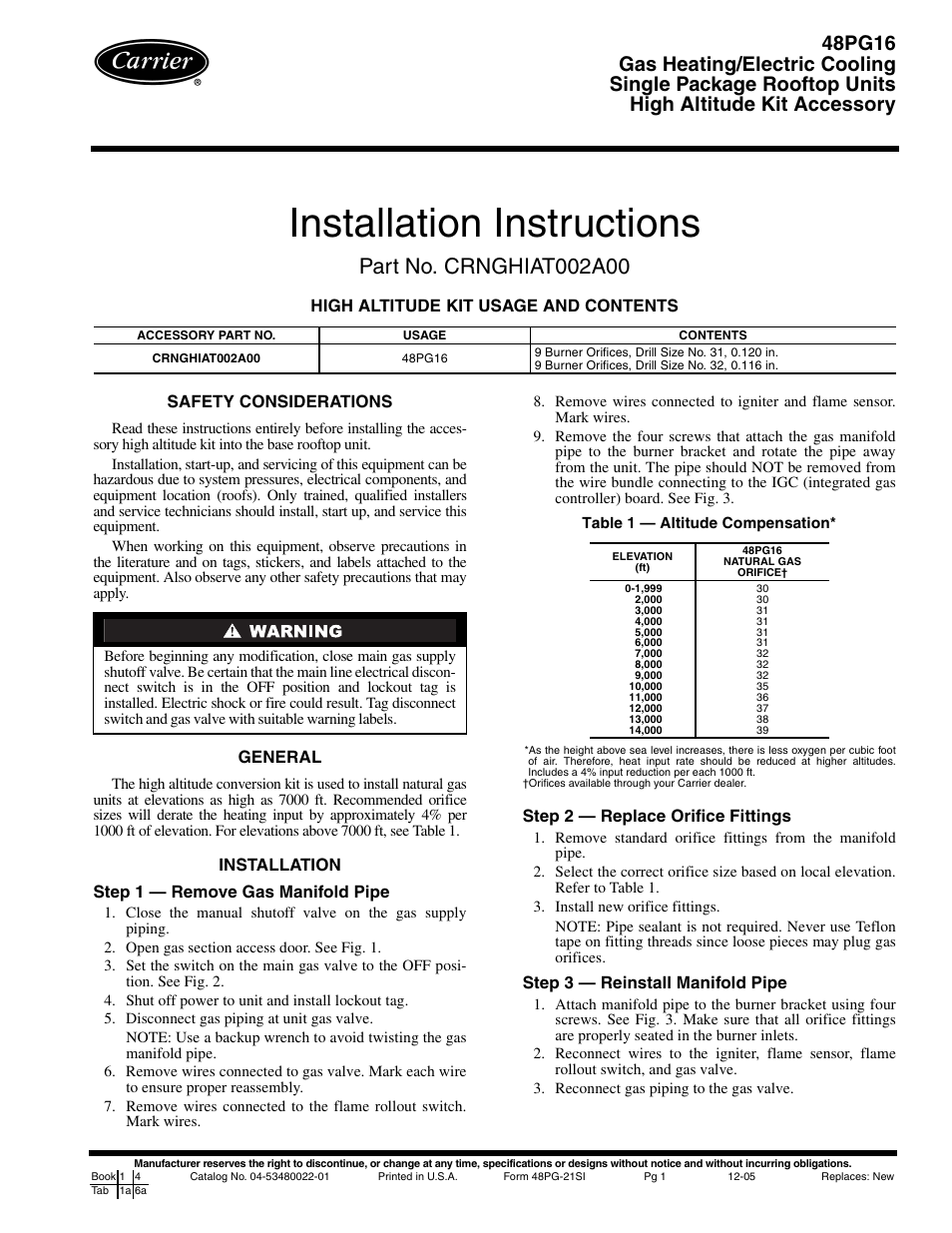 Carrier 48PG16 User Manual | 4 pages