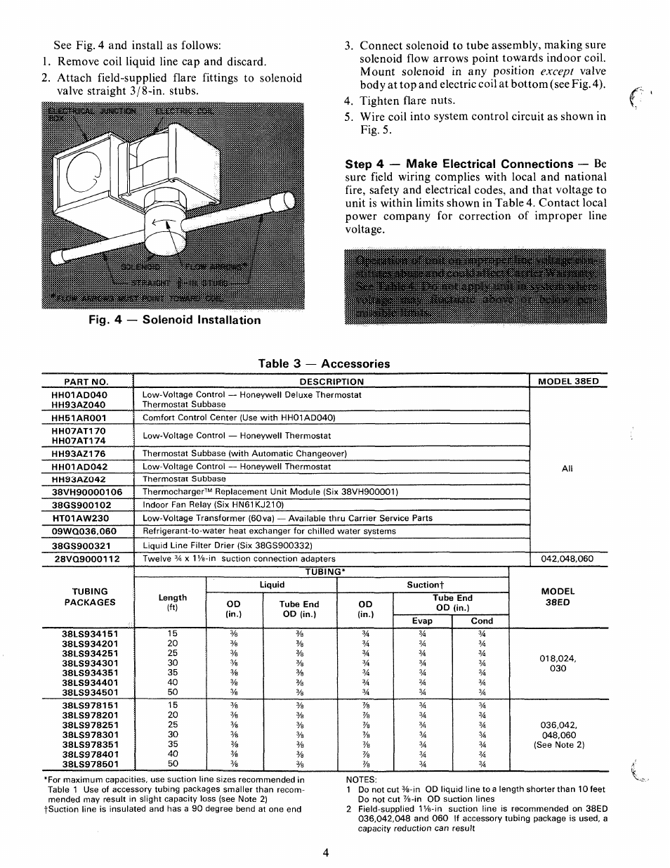 Step 4 — make electrical connections — be, Table 3 — accessories, Step 4 — make electrical connections | Carrier 38ED User Manual | Page 4 / 12