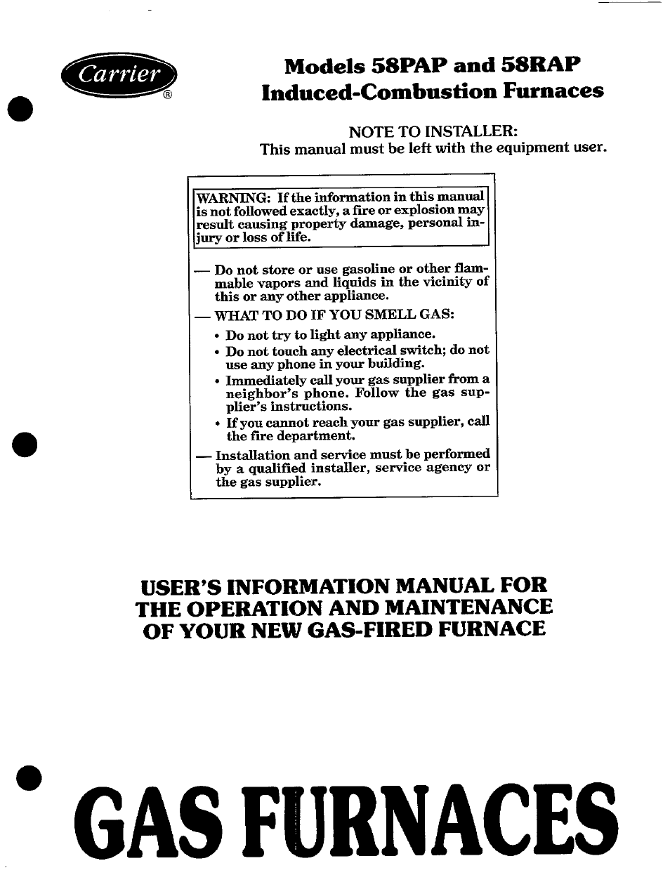 Carrier 58RAP User Manual | 12 pages