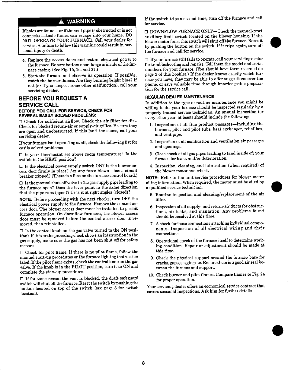 A warning, Before you request a service call | Carrier 58RAP User Manual | Page 10 / 12