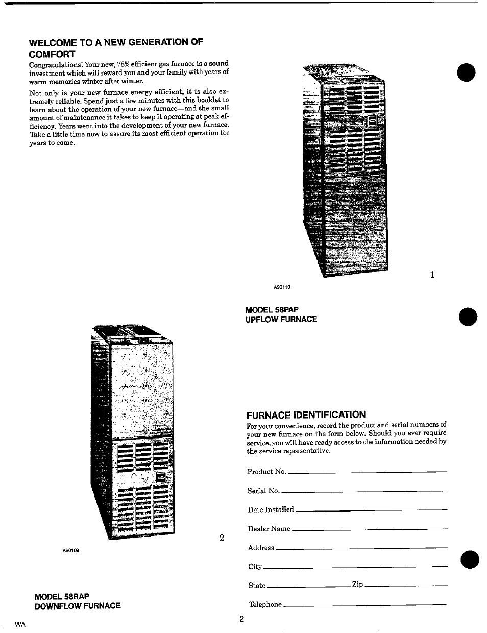 Welcome to a new generation of comfort, Furnace identification | Carrier 58RAP User Manual | Page 2 / 12