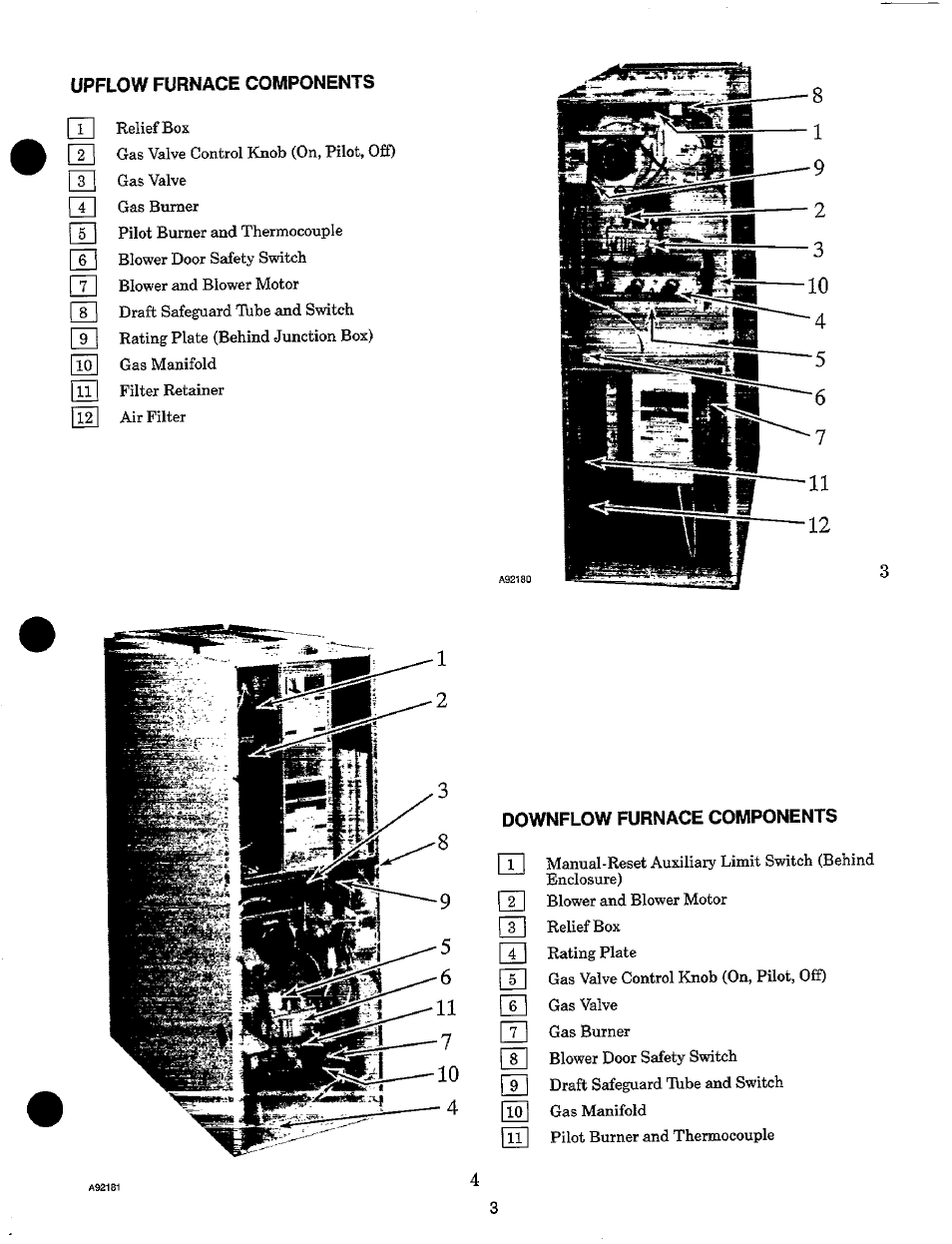 Upflow furnace components, Downflow furnace components | Carrier 58RAP User Manual | Page 5 / 12