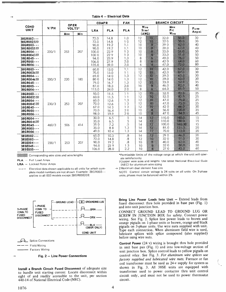 Fig. 2 — line power connections | Carrier 38SE User Manual | Page 4 / 12