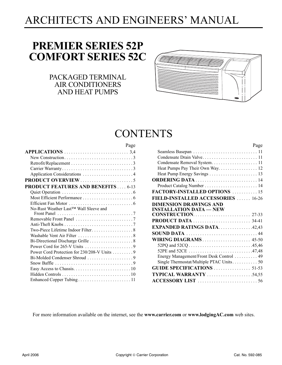 Carrier Packaged Terminal s & Heat Pumps 52P User Manual | 56 pages