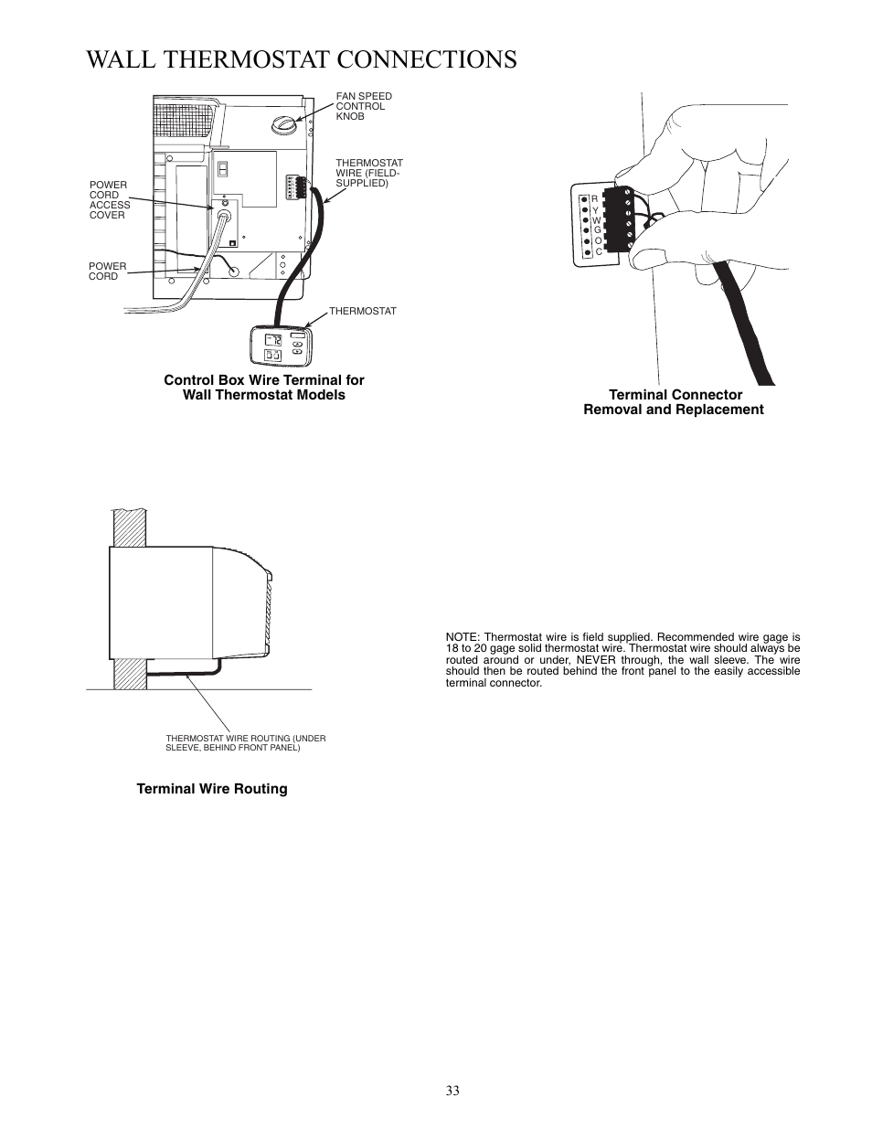 Wall thermostat connections | Carrier Packaged Terminal s & Heat Pumps 52P User Manual | Page 33 / 56