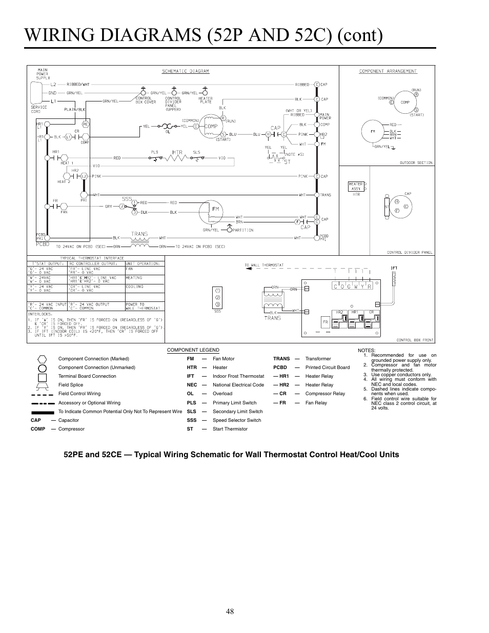 Wiring diagrams (52p and 52c) (cont) | Carrier Packaged Terminal s & Heat Pumps 52P User Manual | Page 48 / 56