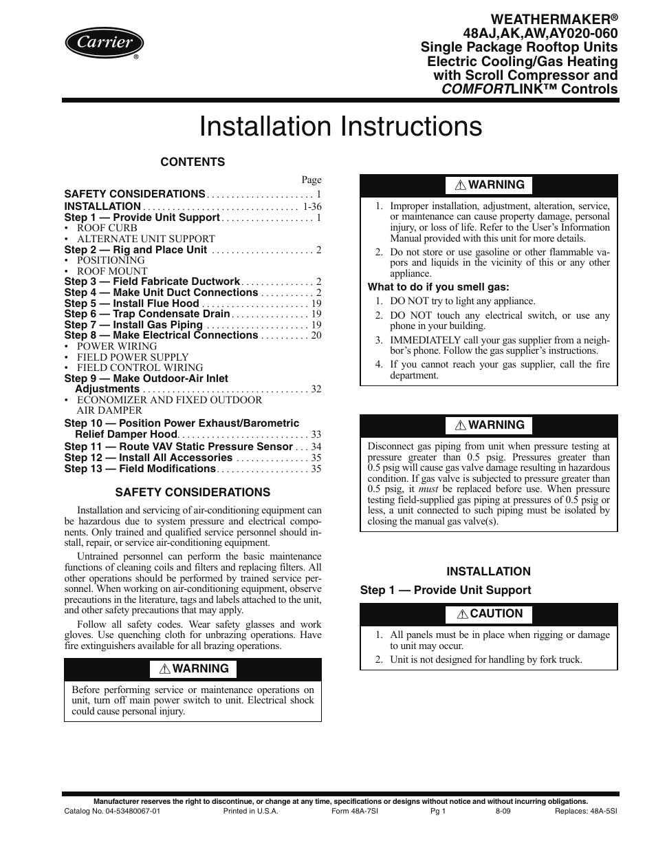 Carrier WEATHERMAKER 48AJ User Manual | 36 pages