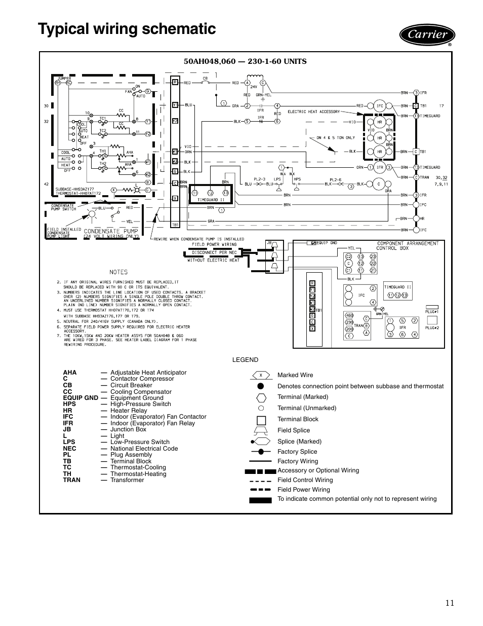 Typical wiring schematic, Typical wiring schematic ,12 | Carrier 50AH User Manual | Page 11 / 16