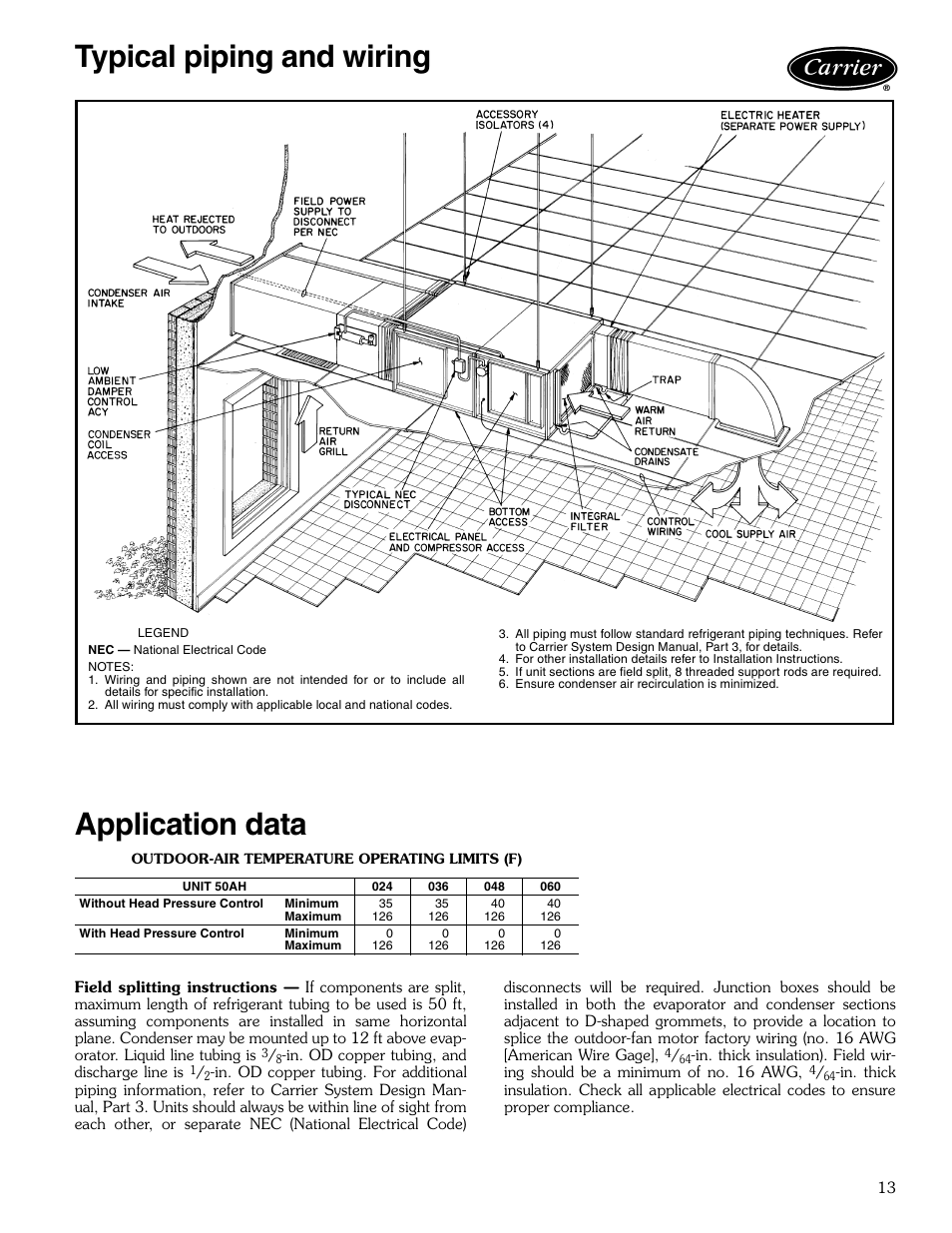 Typical piping and wiring, Application data, Typical piping and wiring application data | Carrier 50AH User Manual | Page 13 / 16