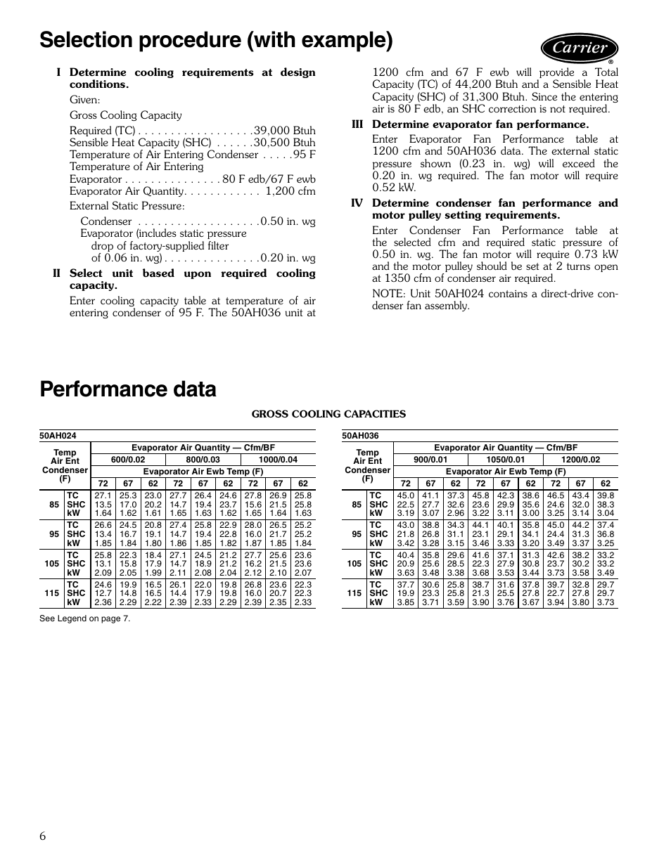 Selection procedure (with example), Performance data, Selection procedure performance data -9 | Carrier 50AH User Manual | Page 6 / 16