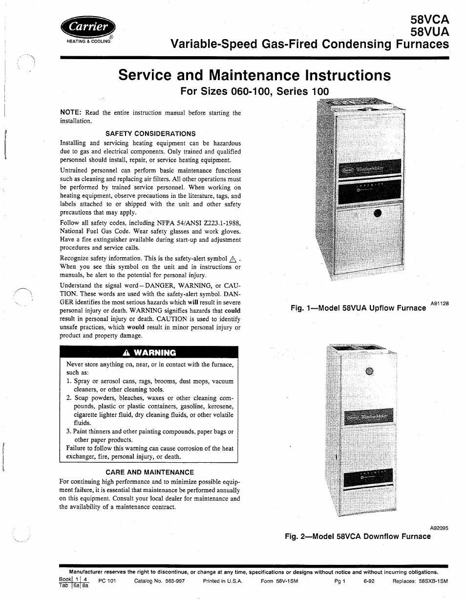 Carrier 58VCA User Manual | 10 pages