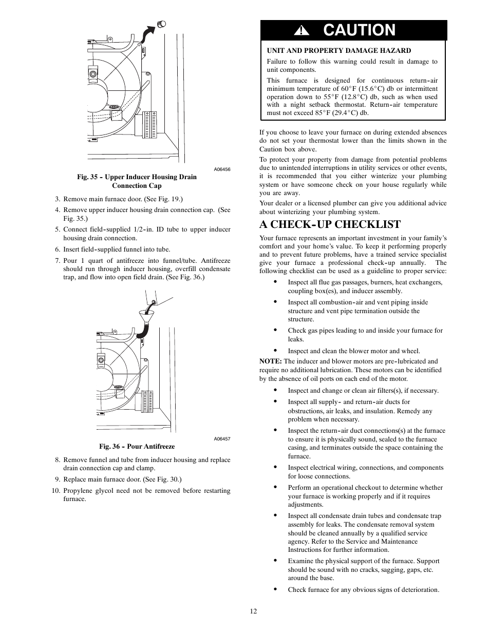 Caution, A check--up checklist | Carrier 58MVC User Manual | Page 12 / 14