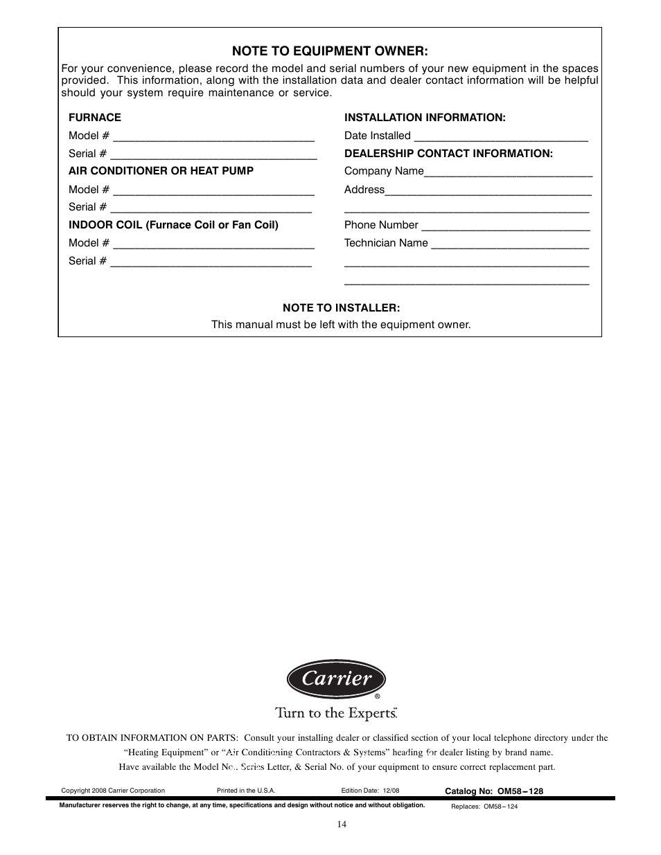 Carrier 58MVC User Manual | Page 14 / 14