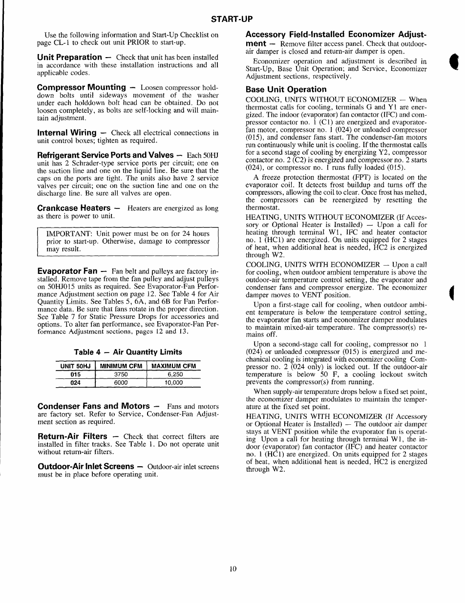Start-up, Crankcase heaters, Base unit operation | Start-up -12 | Carrier 50HJ015 User Manual | Page 10 / 18
