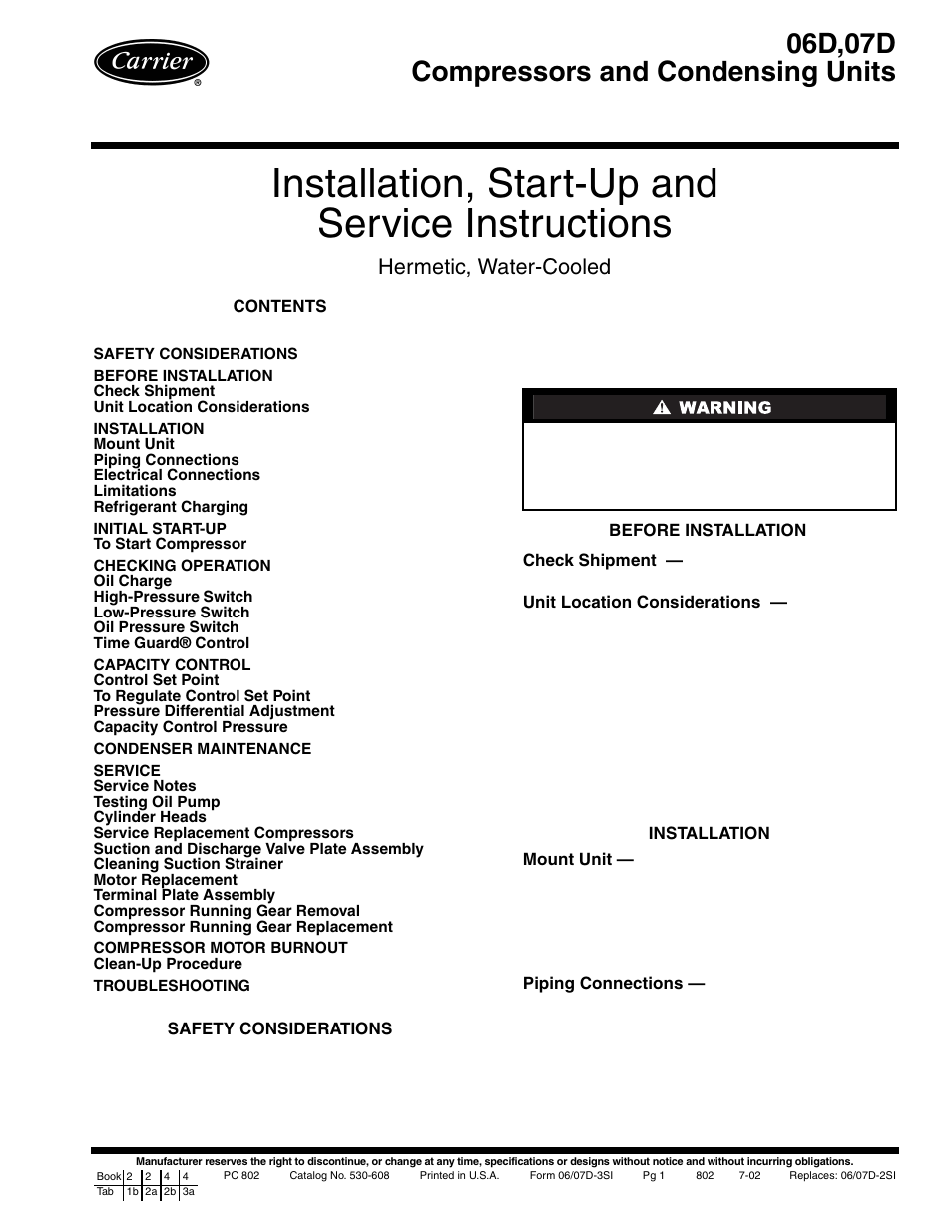 Carrier 06D User Manual | 20 pages