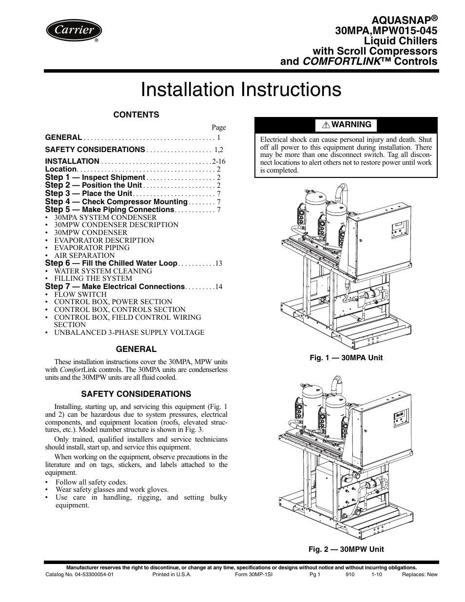 Carrier AQUASNAP 30MPA User Manual | 16 pages