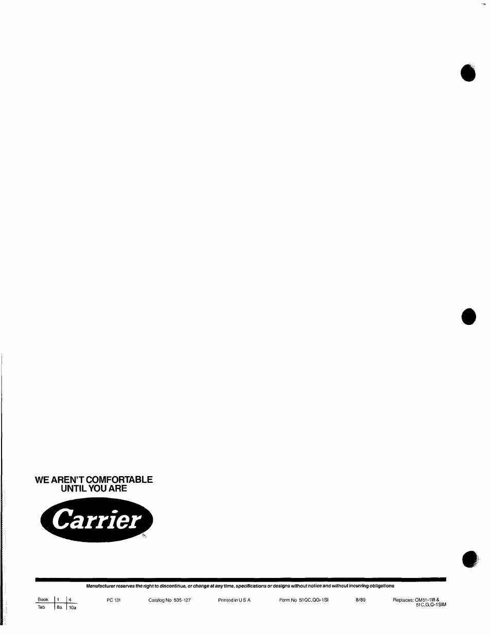 Carrier | Carrier 51QC/QG User Manual | Page 15 / 15