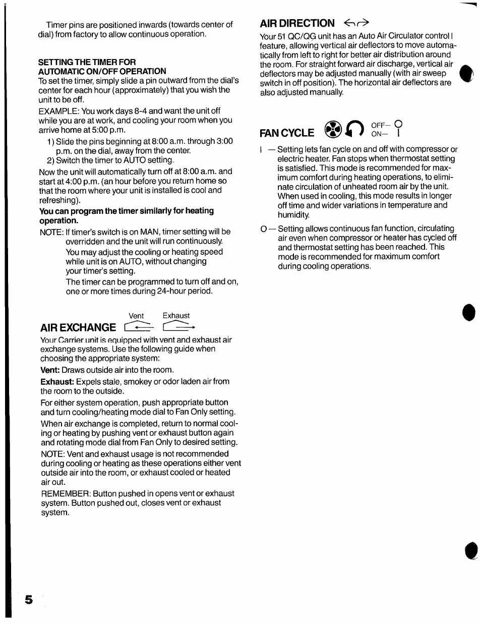 Air direction, Air exchange | Carrier 51QC/QG User Manual | Page 6 / 15