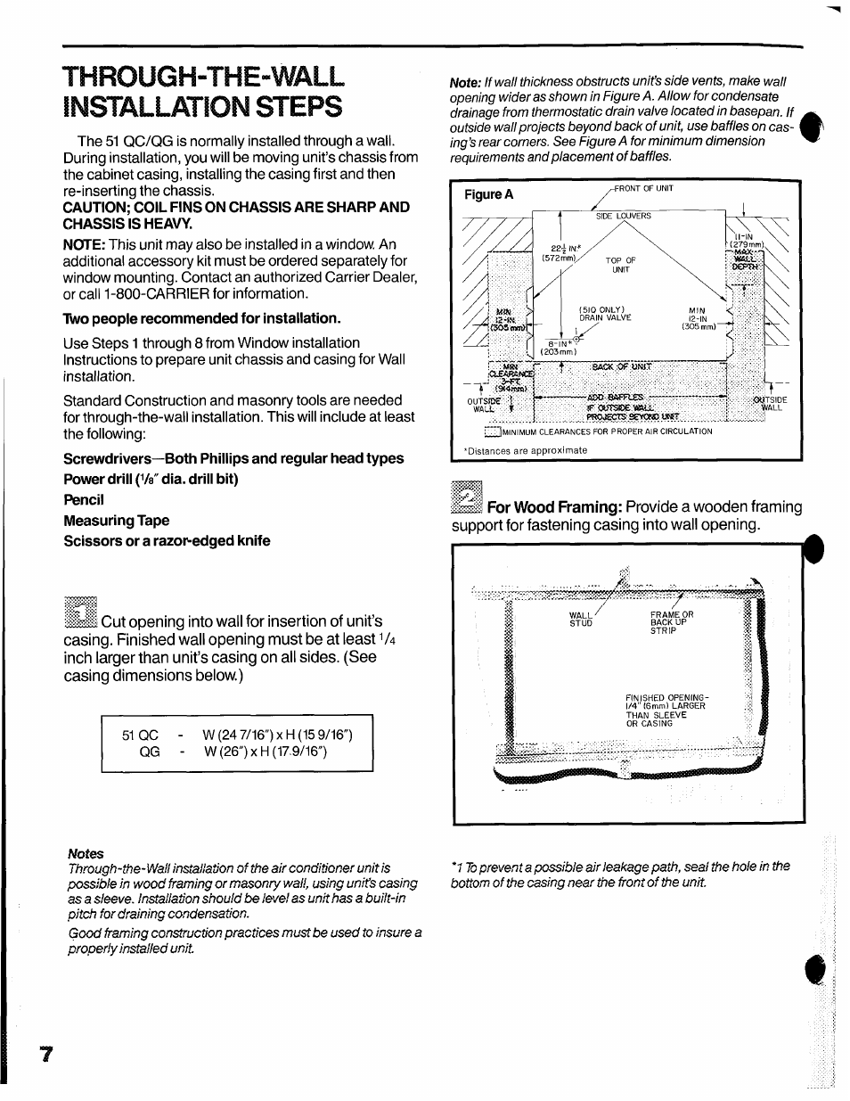 Through-the-waul installation steps, Through-the-wall installation | Carrier 51QC/QG User Manual | Page 8 / 15