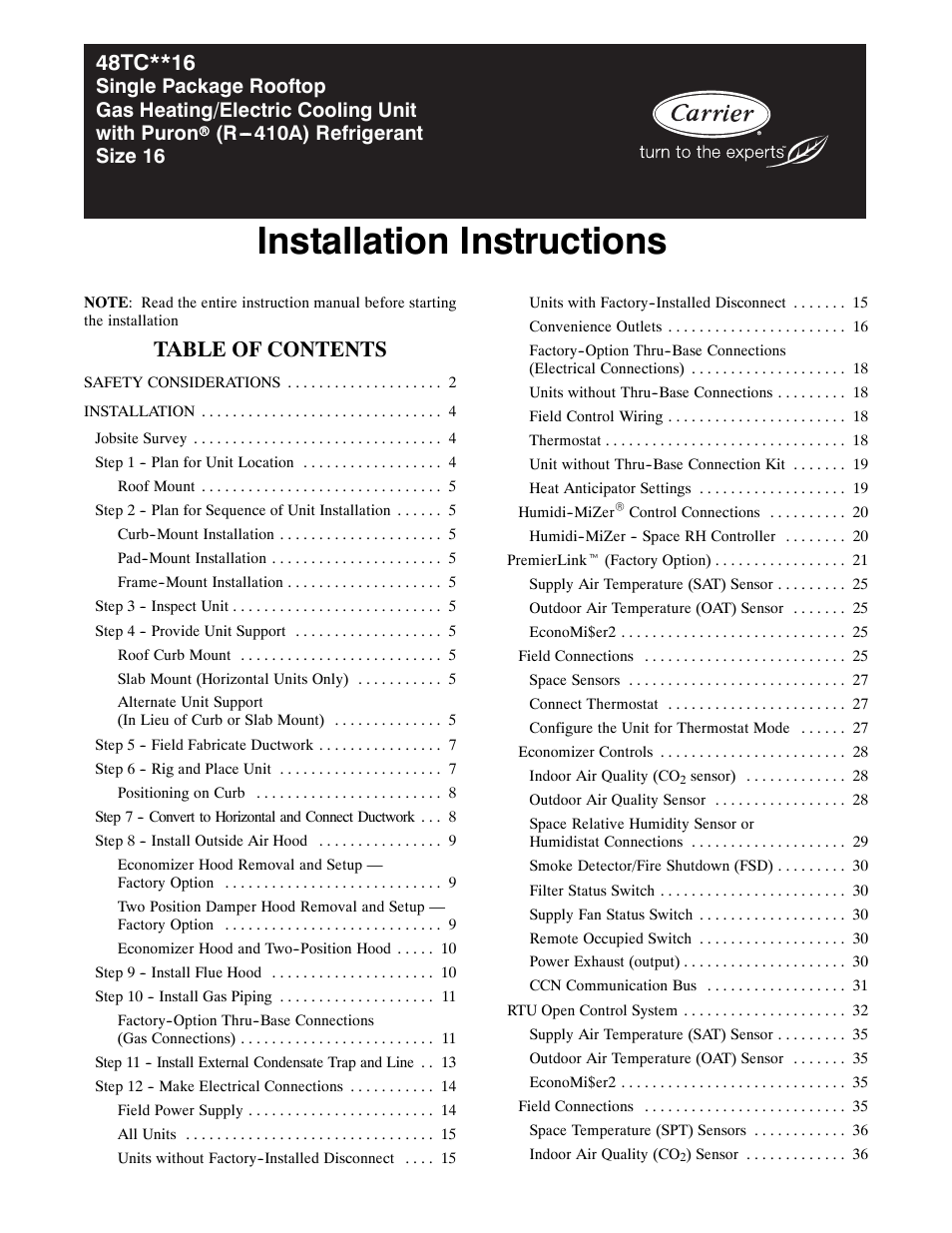 Carrier 48TC**16 User Manual | 48 pages