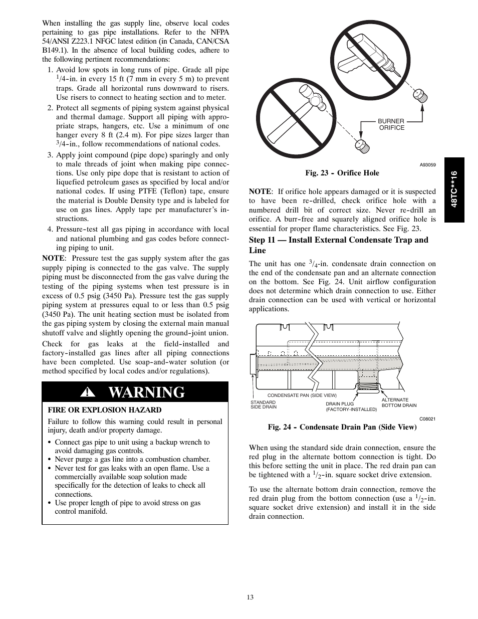 Warning | Carrier 48TC**16 User Manual | Page 13 / 48