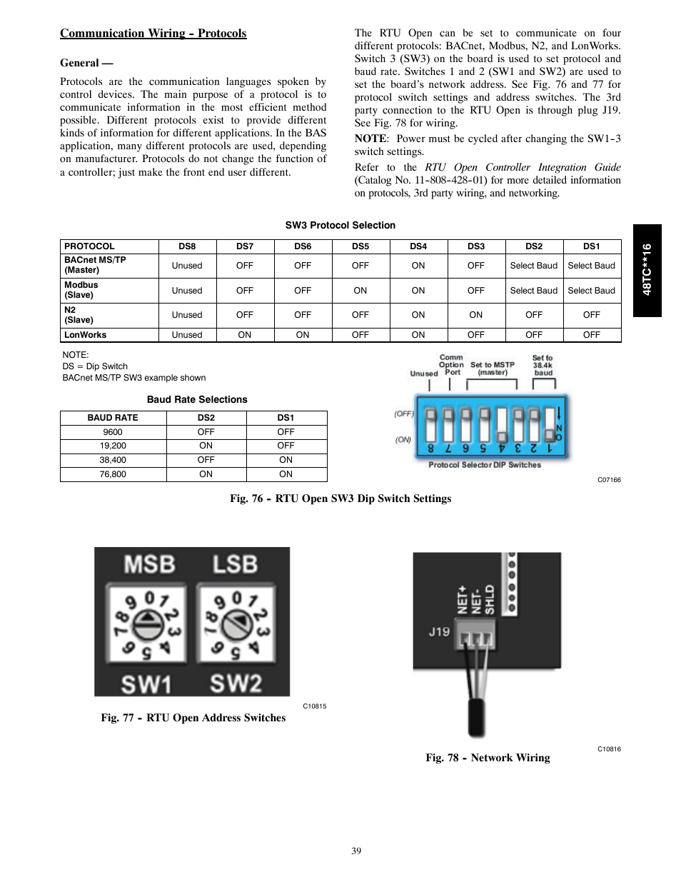 Communication wiring -- protocols | Carrier 48TC**16 User Manual | Page 39 / 48