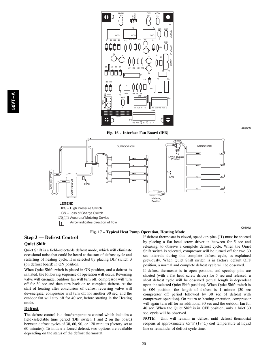 Step 3 — defrost control, Quiet shift, Defrost | 50v t -- a, Fig. 16 -- interface fan board (ifb) | Carrier PERFORMANCE 50VT-A User Manual | Page 20 / 32