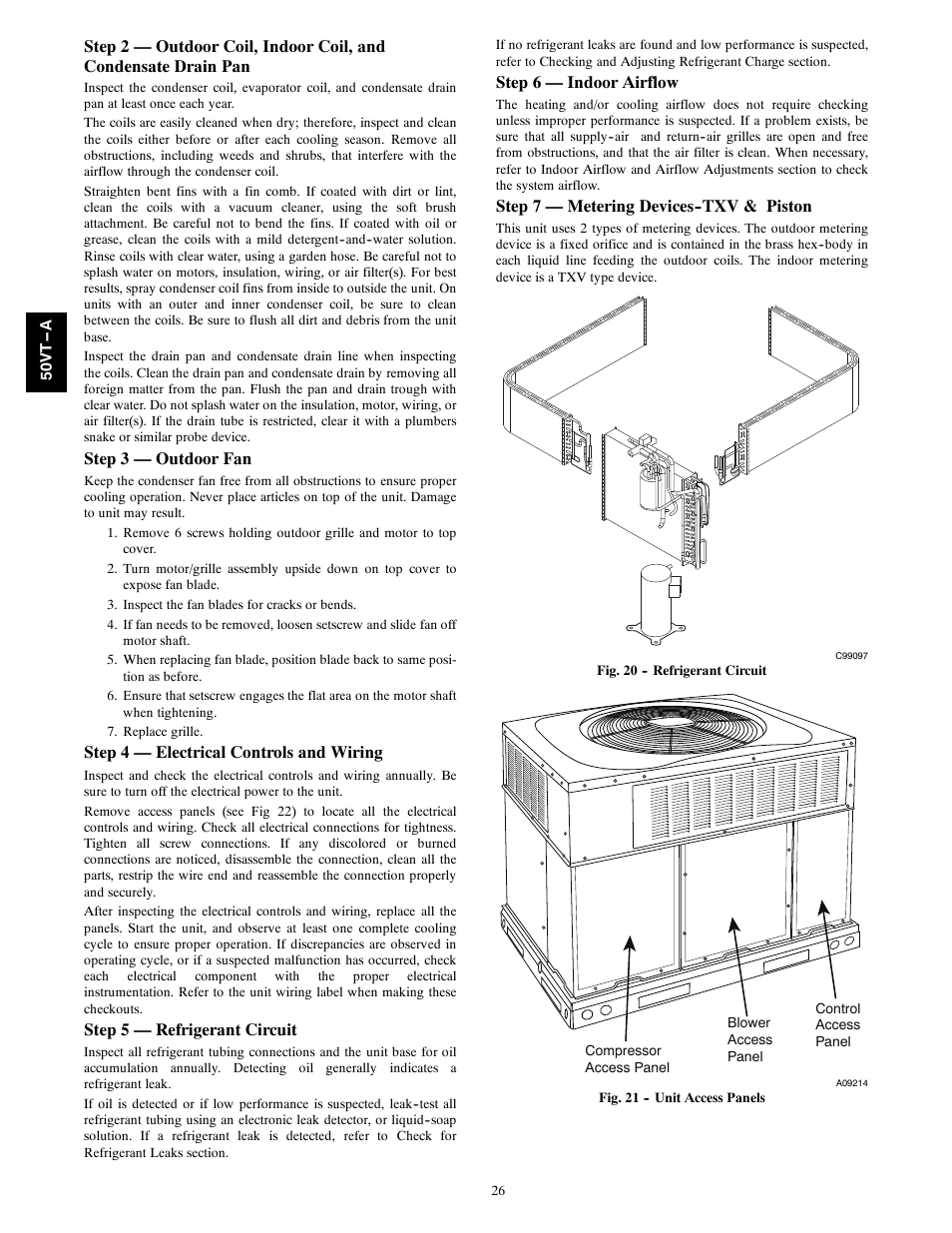 Step 3 — outdoor fan, Step 4 — electrical controls and wiring, Step 5 — refrigerant circuit | Step 6 — indoor airflow, Step 7 — metering devices--txv & piston | Carrier PERFORMANCE 50VT-A User Manual | Page 26 / 32