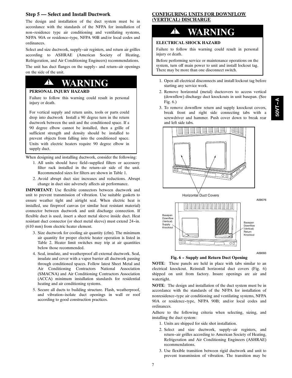 Warning | Carrier PERFORMANCE 50VT-A User Manual | Page 7 / 32