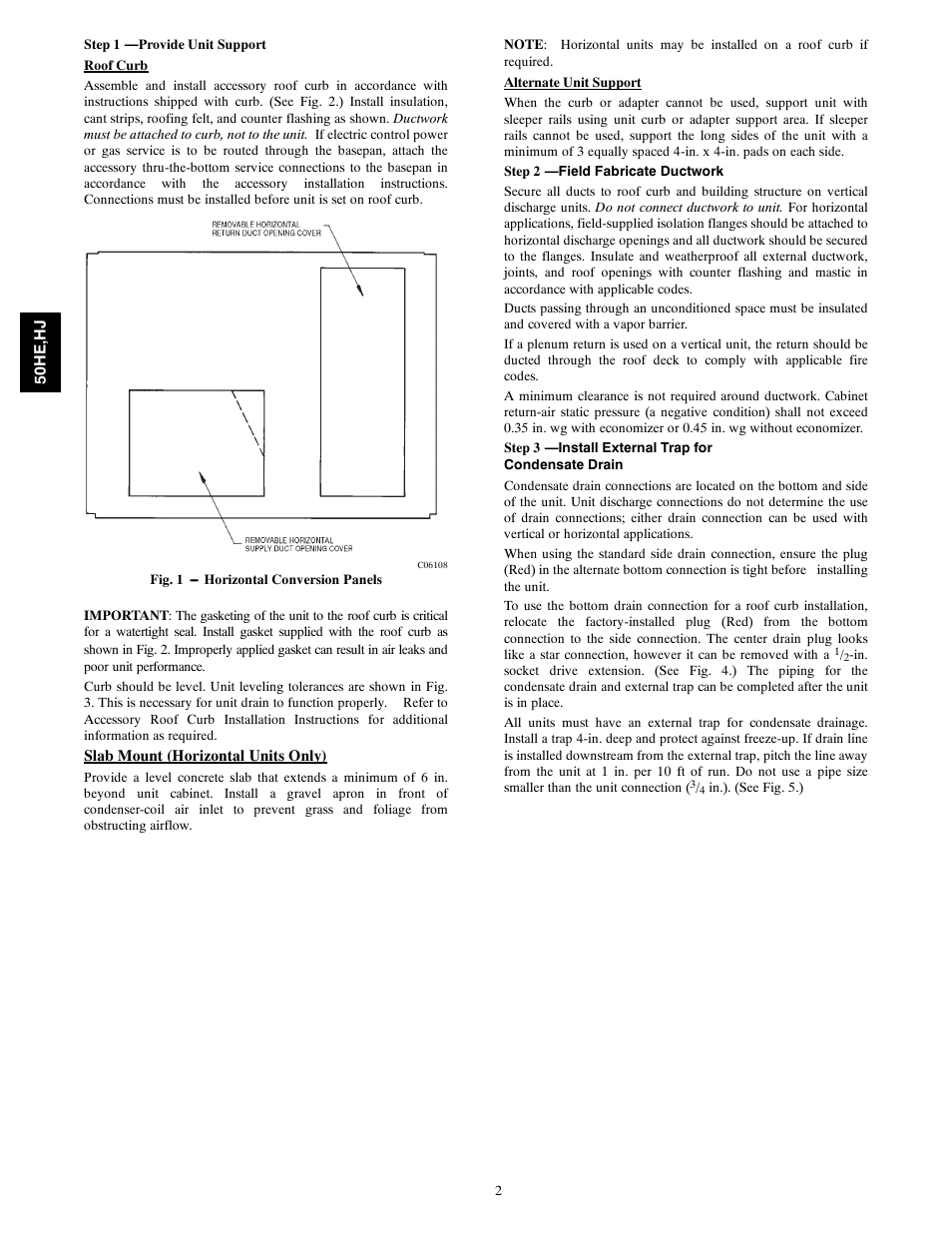 Step 1-provide unit support, Step 2 - field fabricate ductwork | Carrier 50HE003-006 User Manual | Page 2 / 72