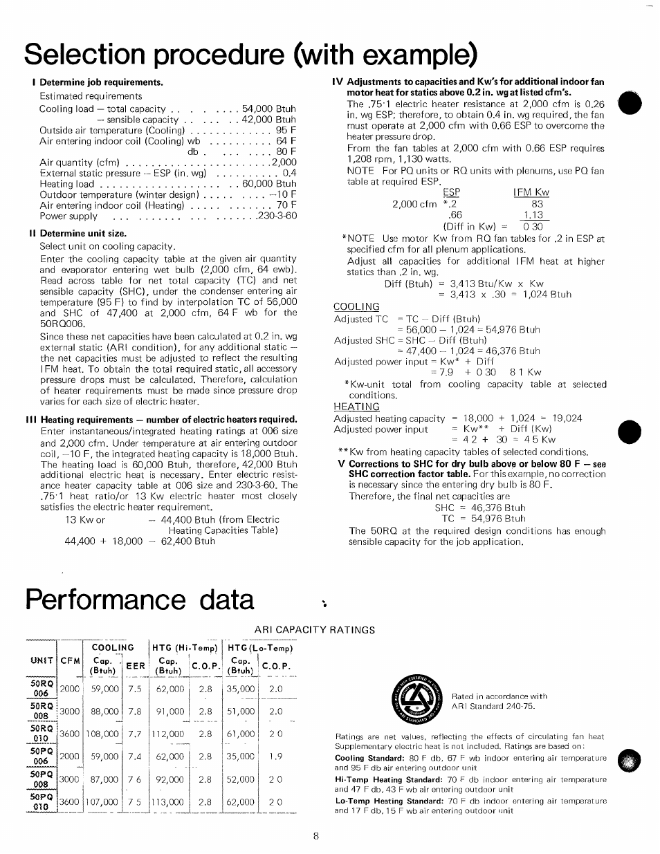 Selection procedure (with example), Performance data | Carrier 50PQ User Manual | Page 8 / 16